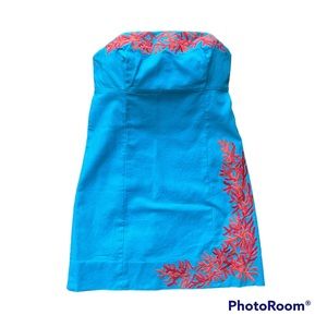 Lilly Pulitzer turquoise and coral lined strapless dress size 4